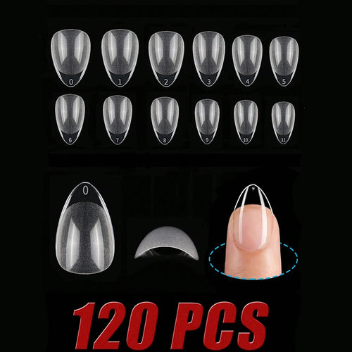 120PCS Short Almond Nail Tips Soft Gel Pre-Shaped Acrylic Nail Tips